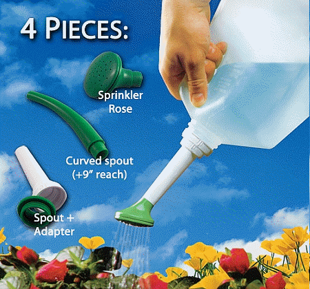 Eco Spout - 4 pieces including sprinkler rose, curved spout, funnel, and adapter