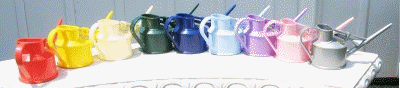 Haws Handy Watering Can colors - red, yellow, cream, dark green, royal blue, light blue, lavender, pink, silver